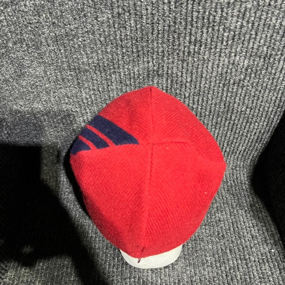 Vintage Polo Sport Beanie Mens OSFM Red Navy Blue Lambswool Fleece Lined Stripe